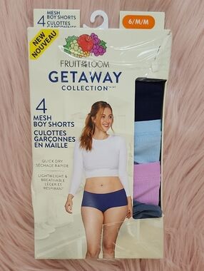 Brand New Fruit Of The Loom GETAWAY COLLECTION 4CT MESH BOY SHORTS-M